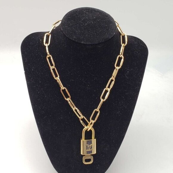 Authentic Louis Vuitton Lock and Key Gold Color with Gold Plated Chain Necklace - Picture 1 of 10